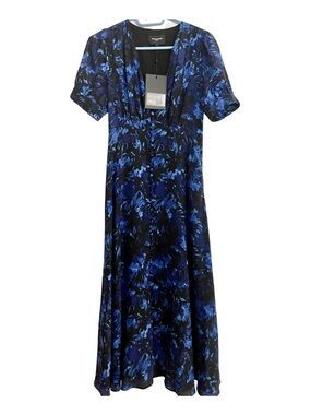 The Kooples Black and Bright Blue Floral Button-Front Midi Dress